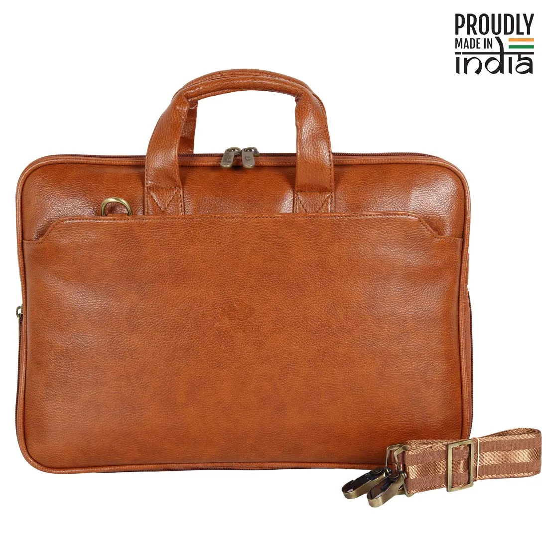 THE CLOWNFISH Unisex-Adult Jason Faux Leather Slim Expandable 12 Inch Laptop Messenger Bag Laptop Briefcase (Tan)