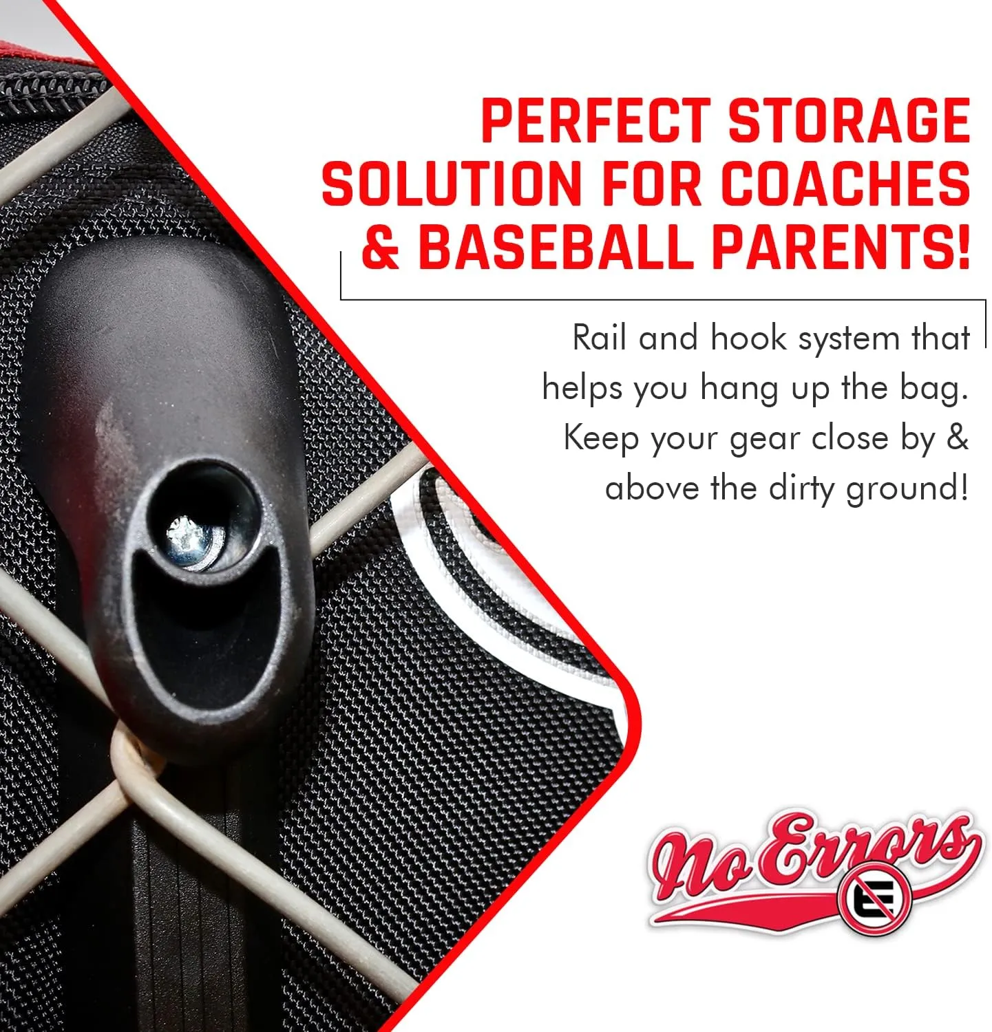 The Dinger Baseball Bat Bag - 15 Compartments for More Storage Than Other Baseball Equipment Bags - Room for 4 Bats - Velcro Batting Glove Strip - Hangs on a Fence - Rolling Wheels