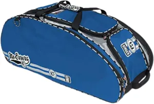 The Dinger Baseball Bat Bag - 15 Compartments for More Storage Than Other Baseball Equipment Bags - Room for 4 Bats - Velcro Batting Glove Strip - Hangs on a Fence - Rolling Wheels