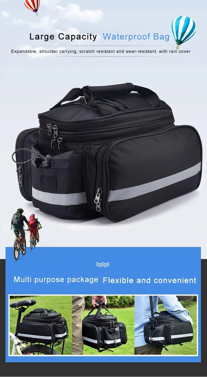 THE LIMIT Large Capacity Bicycle Pannier Bag, Rear Rack Bag, Saddle Bag, Cycling Gear, Detachable, Expandable, Waterproof, 27L, Scratch-Resistant, Includes Rain Cover (Red)
