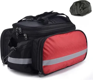 THE LIMIT Large Capacity Bicycle Pannier Bag, Rear Rack Bag, Saddle Bag, Cycling Gear, Detachable, Expandable, Waterproof, 27L, Scratch-Resistant, Includes Rain Cover (Red)