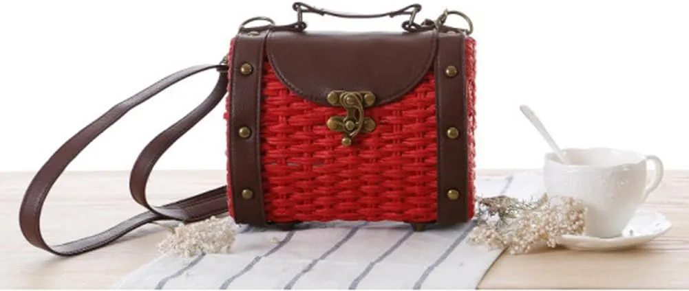 TONWHAR Baroque Style Retro Rivet Portable Small Box Woven Shoulder Messenger Bag