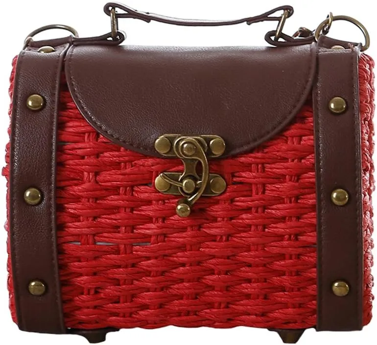 TONWHAR Baroque Style Retro Rivet Portable Small Box Woven Shoulder Messenger Bag