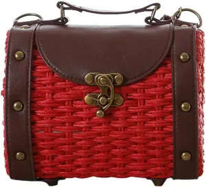 TONWHAR Baroque Style Retro Rivet Portable Small Box Woven Shoulder Messenger Bag