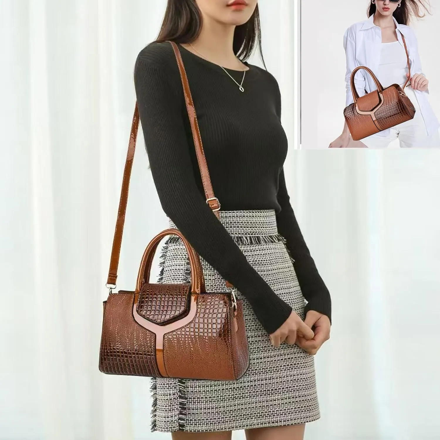 Top handle Satchel bags Shoulder Crossbody Purse Retro Crocodile Hobo Handbag Cluth Purse for Women