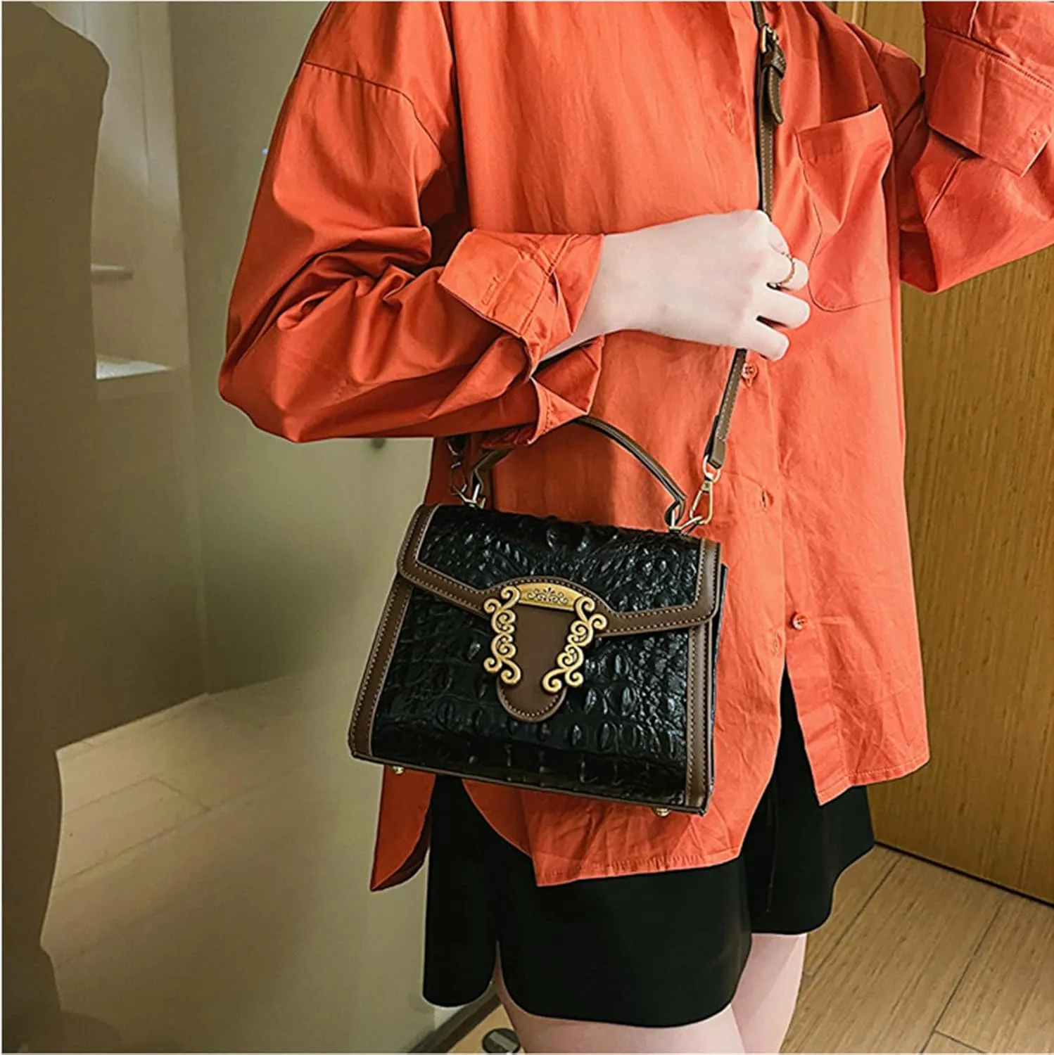 Top handle Satchel bags Shoulder Crossbody Purse Retro Crocodile Hobo Handbag Cluth Purse for Women