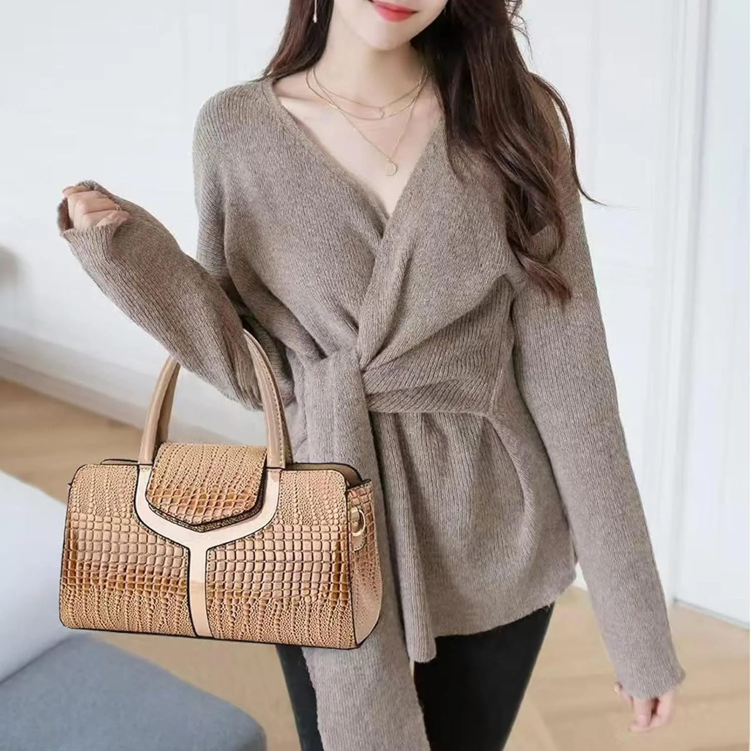Top handle Satchel bags Shoulder Crossbody Purse Retro Crocodile Hobo Handbag Cluth Purse for Women
