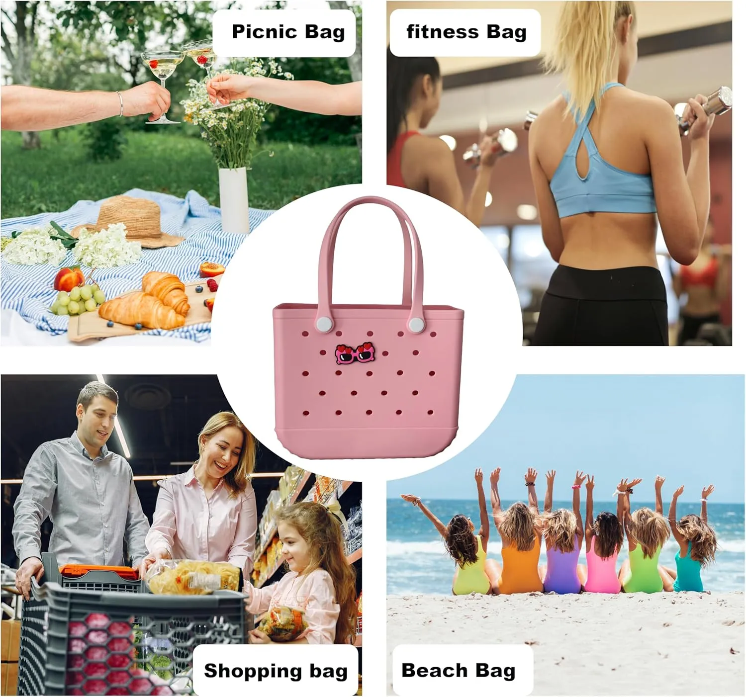 Tote Bag Rubber Beach Bag, Travel Tote Bag waterproof sandproof,Waterproof Zipper Inner Bag,Travel Bags