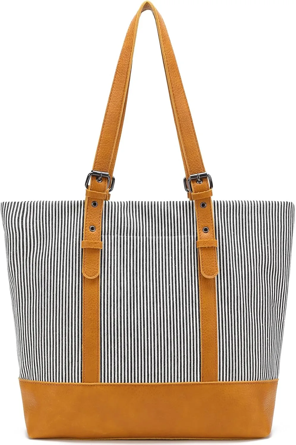 Tote Bags for Women 15.6inch Canvas Laptop Shoulder Bags Striped Tote Handbag with Compartment Pockets