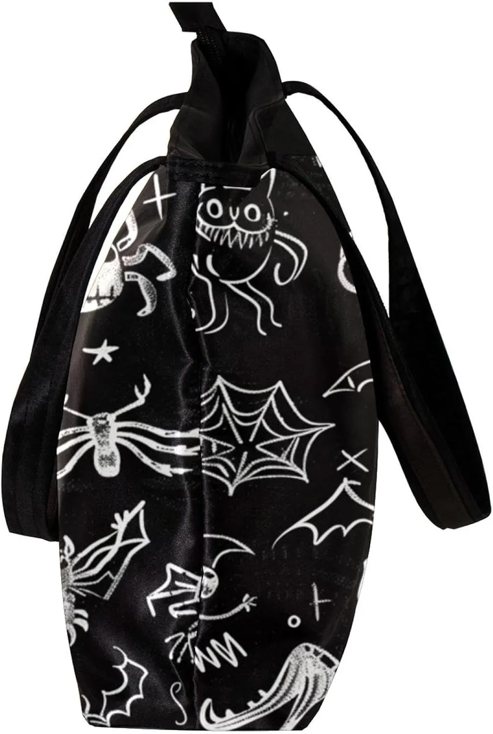Tote Bags, Large Tote Bags for Women, Tote Bag with Zipper, Halloween Black Cat Bat Orchestra Spider, Tote Bag for Work