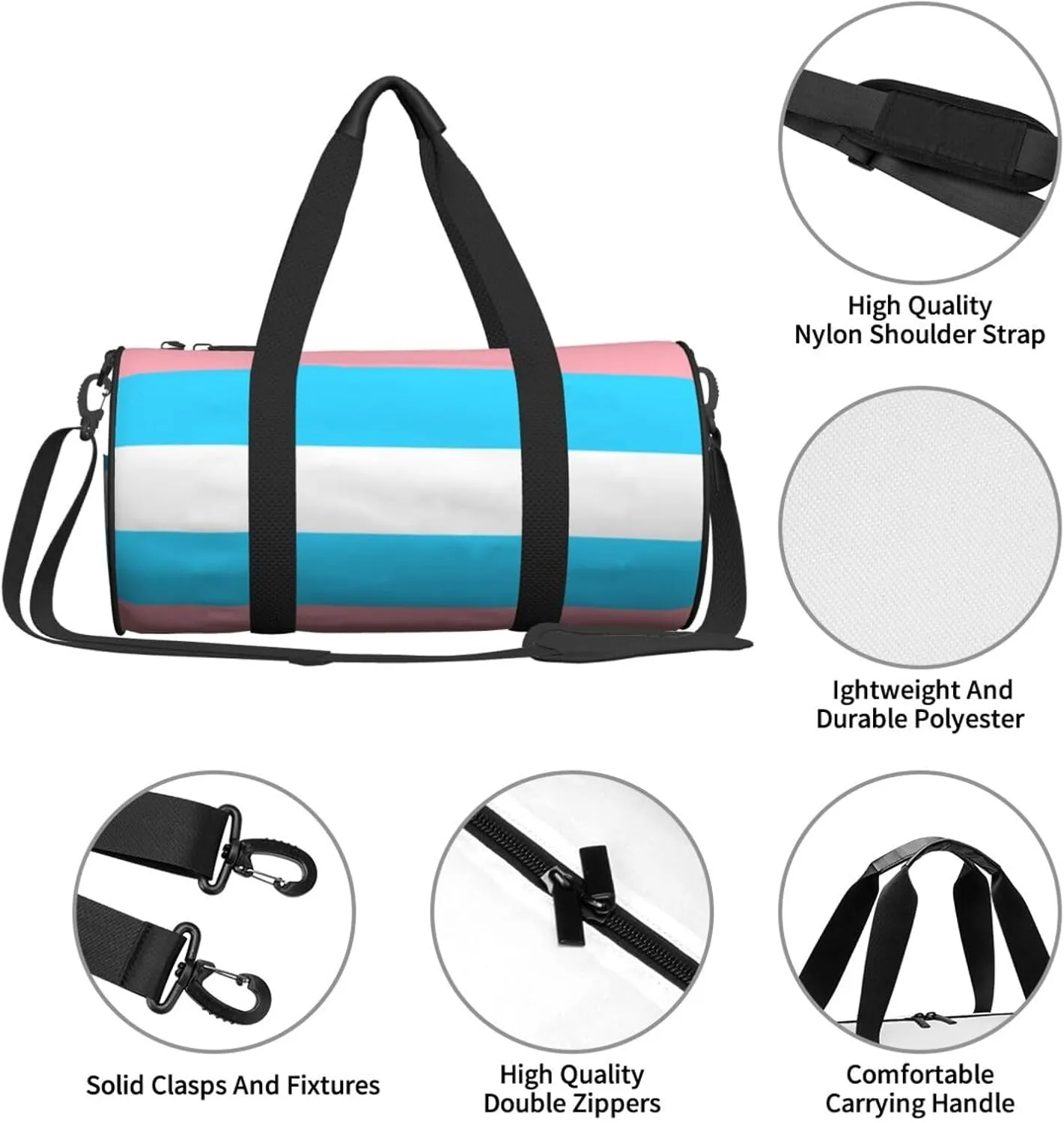 Transgender Pride Flag Round Travel Duffle Bags Gym Training Holdall Large Sport Bags for Men Women Handbag