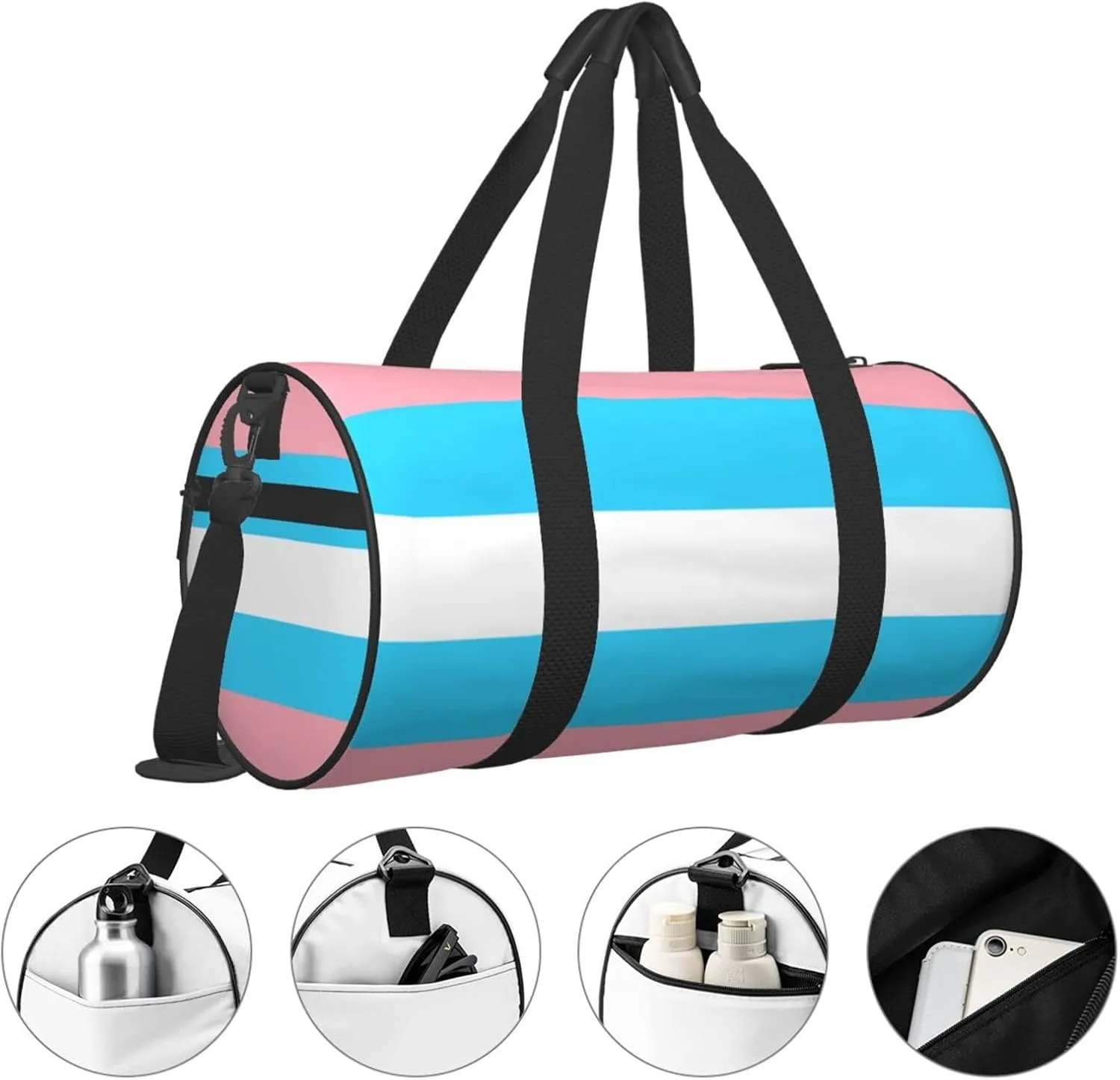 Transgender Pride Flag Round Travel Duffle Bags Gym Training Holdall Large Sport Bags for Men Women Handbag