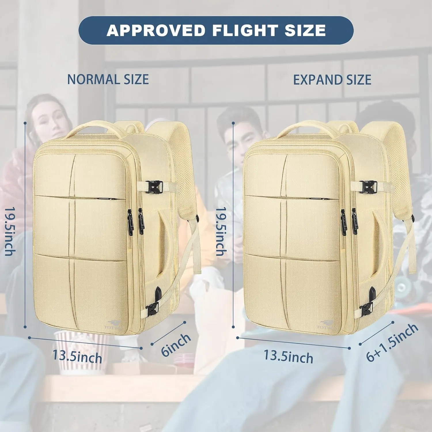 Travel Backpack, Carry On Backpack for Men Women, 55L Extra Large Bag Waterproof Business Luggage Casual Bag Fits 18.4 Inch Laptops with USB Charging Port, Travelers Gift, Beige