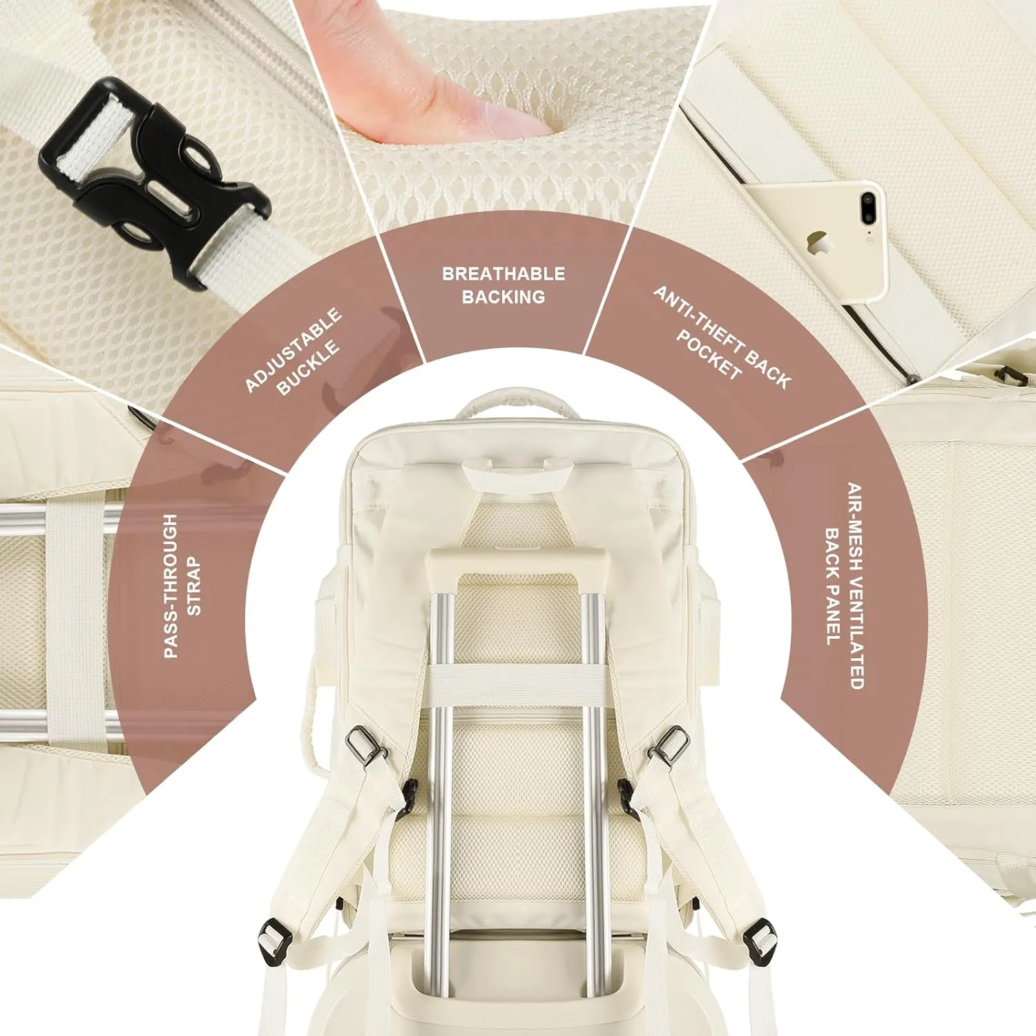 Travel Backpack, Carry On Backpack for Men Women, 55L Extra Large Bag Waterproof Business Luggage Casual Bag Fits 18.4 Inch Laptops with USB Charging Port, Travelers Gift, Beige