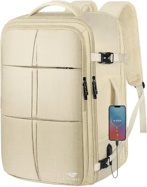 Travel Backpack, Carry On Backpack for Men Women, 55L Extra Large Bag Waterproof Business Luggage Casual Bag Fits 18.4 Inch Laptops with USB Charging Port, Travelers Gift, Beige