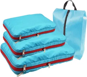 Travel Compression Packing Box with Shoe Bag Portable Folding Organizer Best travel must haves(Blue flower)