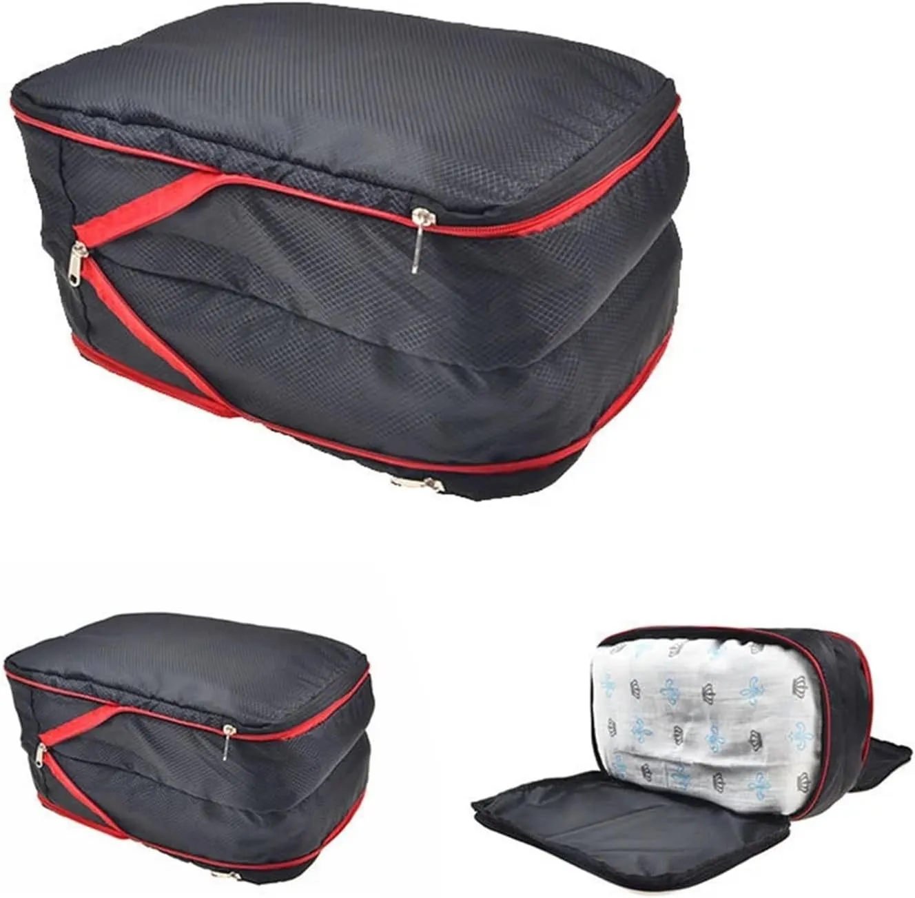 Travel Compression Packing Box with Shoe Bag Portable Folding Organizer Best travel must haves(Blue flower)