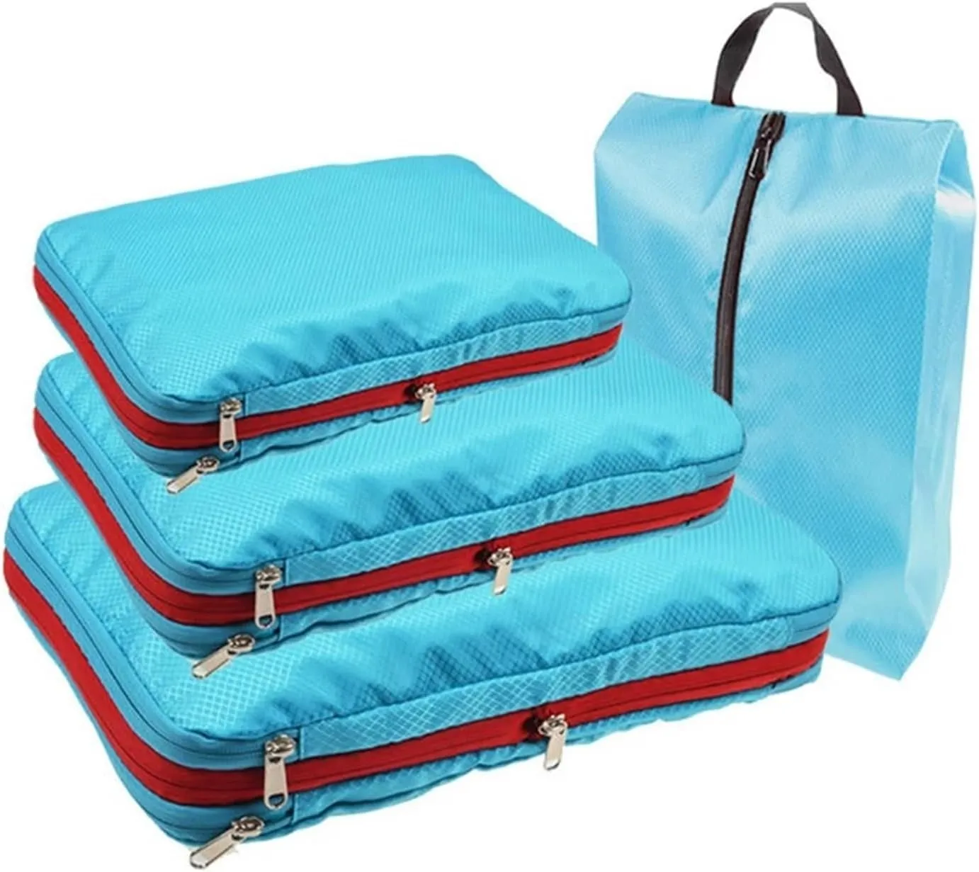 Travel Compression Packing Box with Shoe Bag Portable Folding Organizer Best travel must haves(Blue flower)
