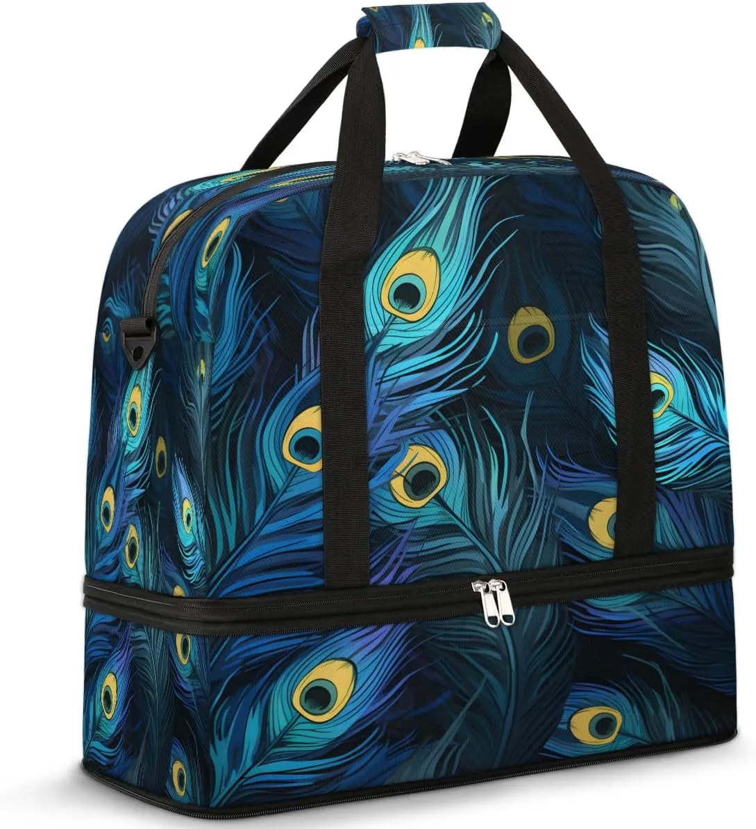 Travel Duffel Bag Beautiful Peacock Feathers Weekender Bag with Shoe Compartment Foldable Overnight Bags for Travel Sports Lightweight Gym Bags for Men Women
