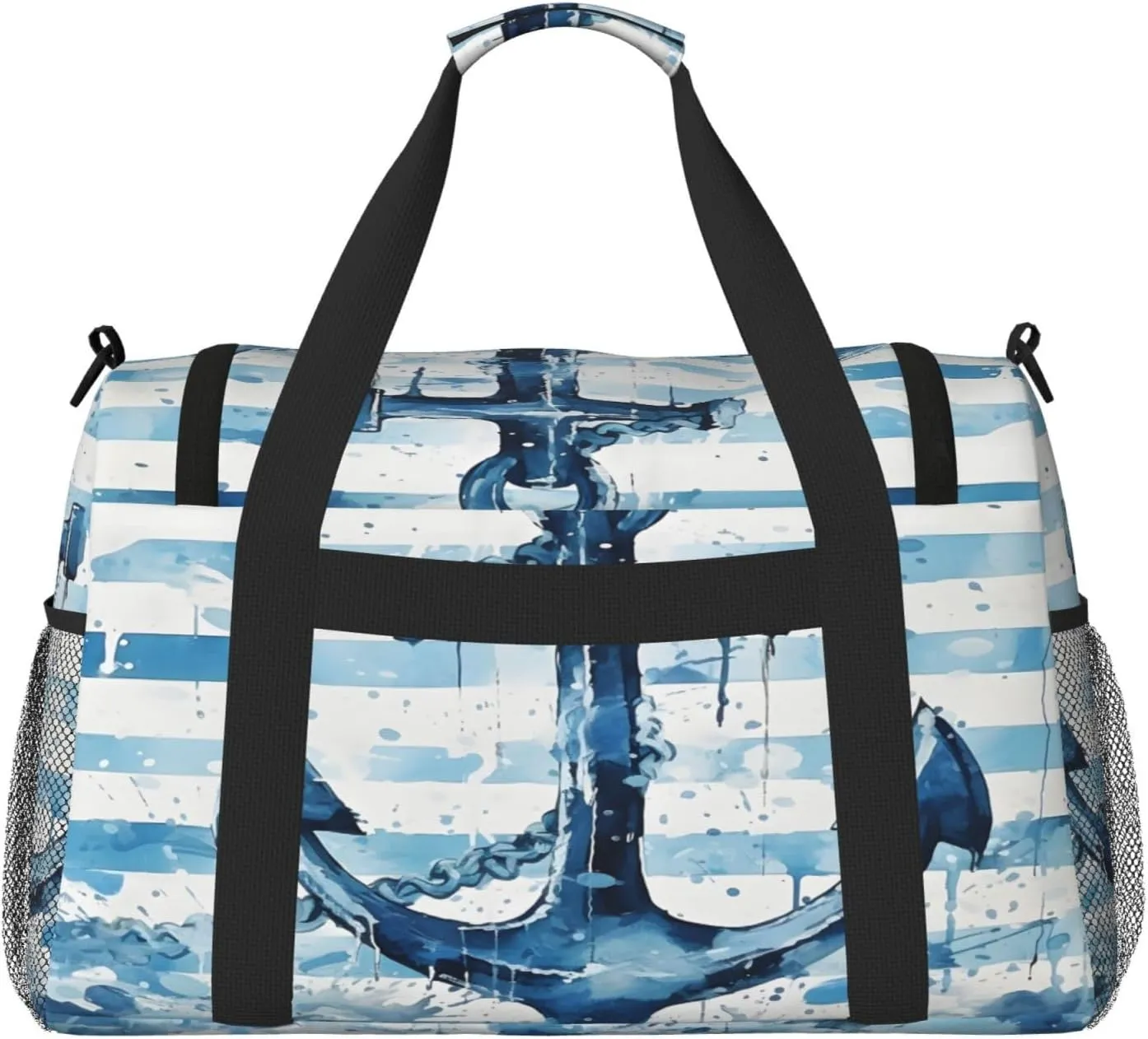Travel Duffel Bag For Men Women, Blue Stripe Sea Anchor Carry On Sport Gym Bag With Shoulder Strap Lightweight Waterproof Weekender Bag Overnight Bag