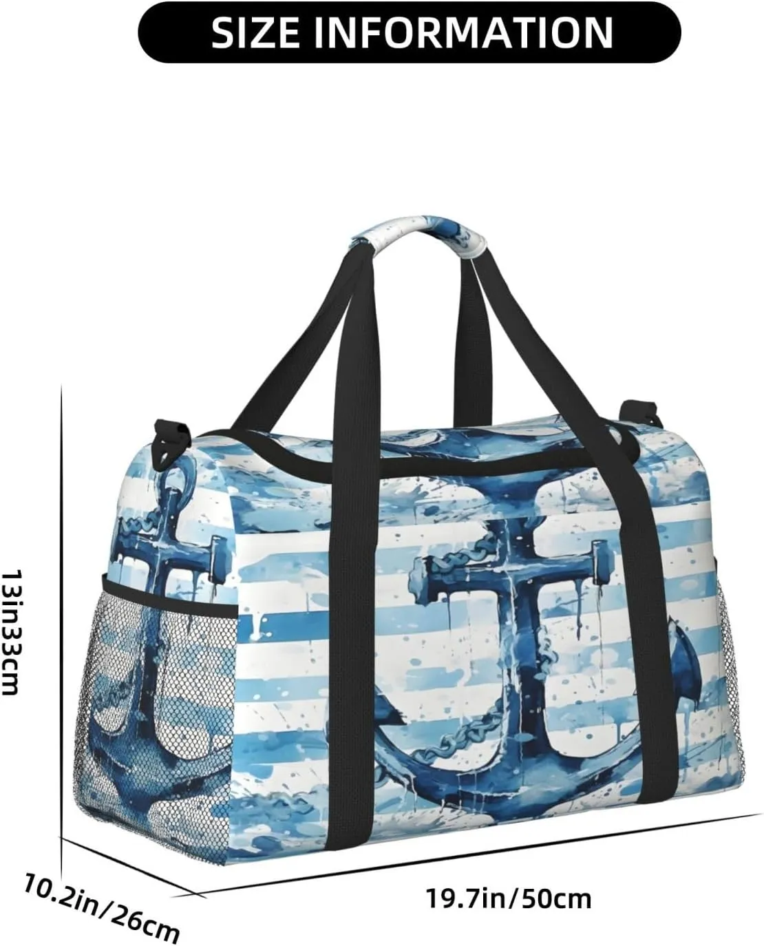 Travel Duffel Bag For Men Women, Blue Stripe Sea Anchor Carry On Sport Gym Bag With Shoulder Strap Lightweight Waterproof Weekender Bag Overnight Bag