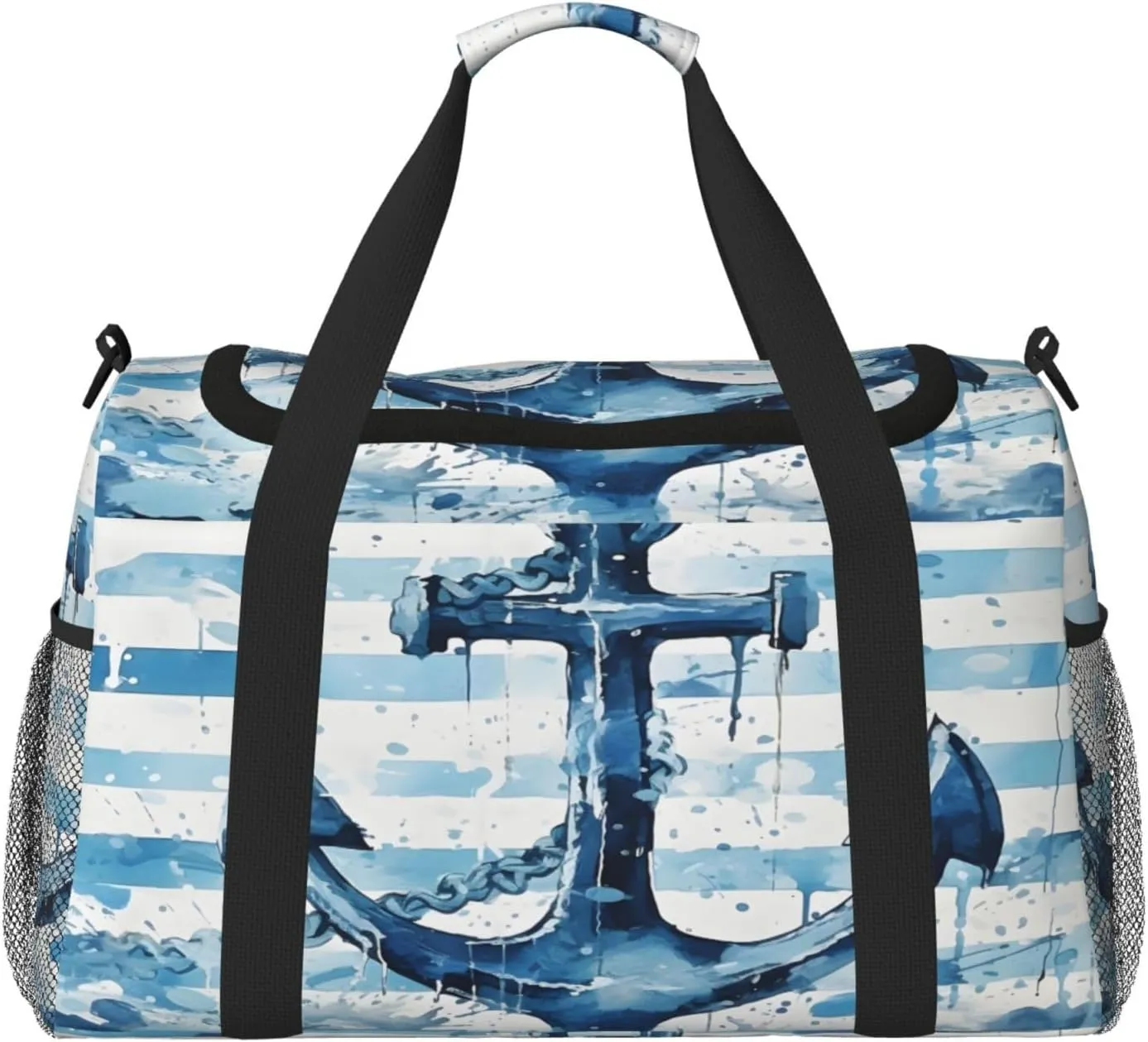 Travel Duffel Bag For Men Women, Blue Stripe Sea Anchor Carry On Sport Gym Bag With Shoulder Strap Lightweight Waterproof Weekender Bag Overnight Bag