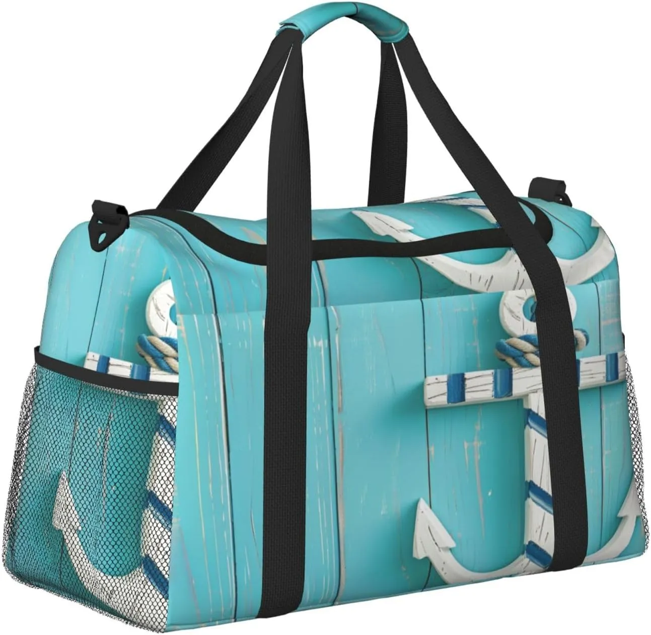 Travel Duffel Bag For Men Women, Blue Wooden Sea Anchor Carry On Sport Gym Bag With Shoulder Strap Lightweight Waterproof Weekender Bag Overnight Bag