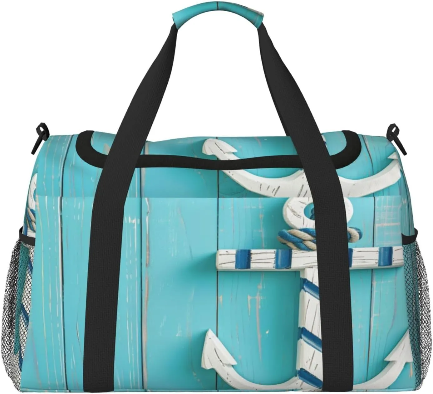 Travel Duffel Bag For Men Women, Blue Wooden Sea Anchor Carry On Sport Gym Bag With Shoulder Strap Lightweight Waterproof Weekender Bag Overnight Bag