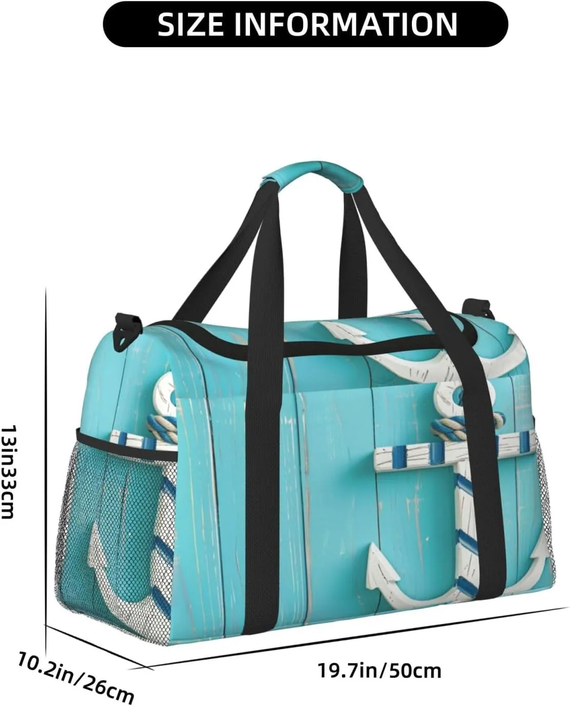 Travel Duffel Bag For Men Women, Blue Wooden Sea Anchor Carry On Sport Gym Bag With Shoulder Strap Lightweight Waterproof Weekender Bag Overnight Bag