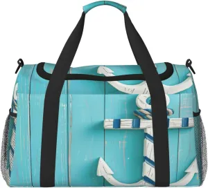 Travel Duffel Bag For Men Women, Blue Wooden Sea Anchor Carry On Sport Gym Bag With Shoulder Strap Lightweight Waterproof Weekender Bag Overnight Bag