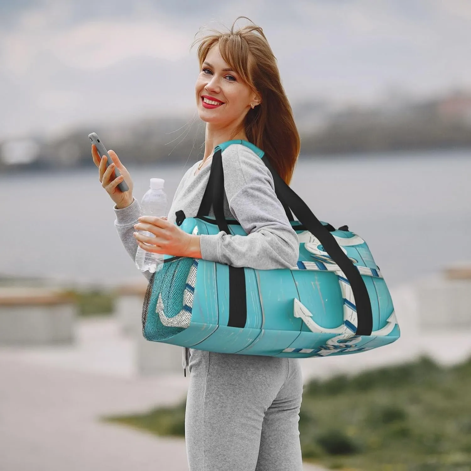 Travel Duffel Bag For Men Women, Blue Wooden Sea Anchor Carry On Sport Gym Bag With Shoulder Strap Lightweight Waterproof Weekender Bag Overnight Bag