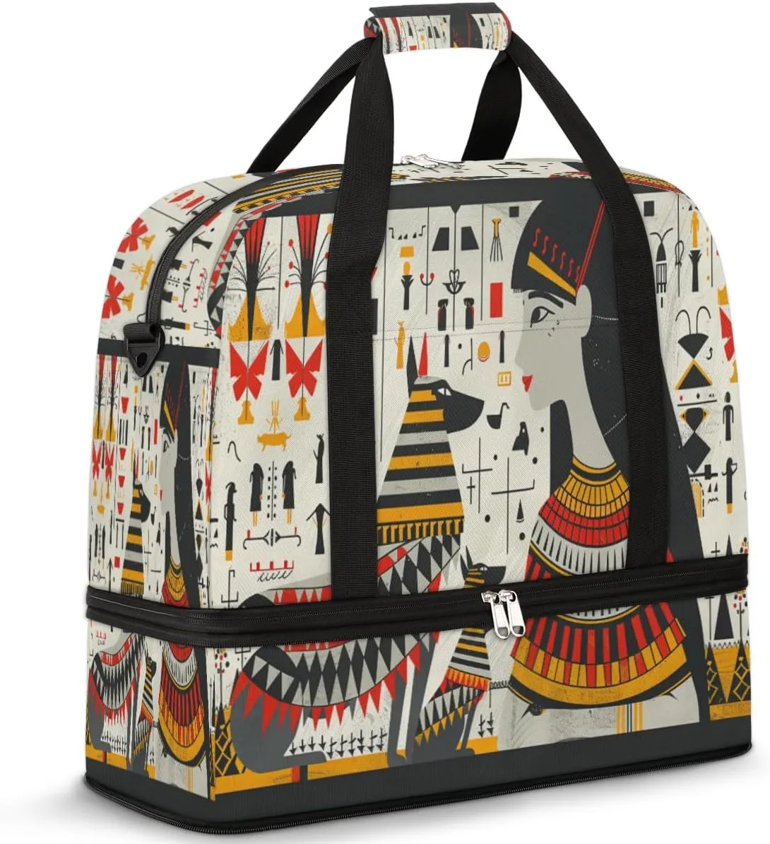 Travel Duffel Bag with Shoe Compartment, Egyptian Woman Shoulder Weekender Bags for Women, Foldable Waterproof Travel Bag Carry on Bag