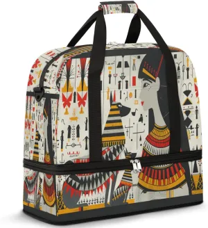 Travel Duffel Bag with Shoe Compartment, Egyptian Woman Shoulder Weekender Bags for Women, Foldable Waterproof Travel Bag Carry on Bag