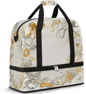 Travel Duffel Bag with Shoe Compartment, Sealife Circular Shoulder Weekender Bags for Women, Foldable Waterproof Travel Bag Carry on Bag