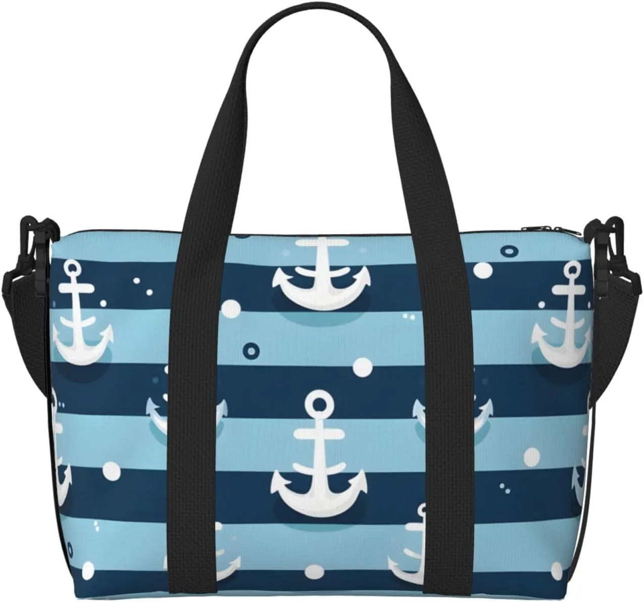 Travel Duffle Bag Blue White Anchor Stripe Weekender Overnight Bags Luggage Bag for Women Men Waterproof Sports Gym Bag Hand Bag with Shoulder Strap