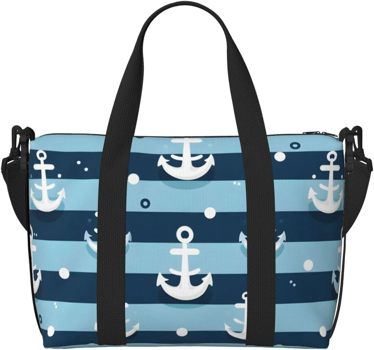 Travel Duffle Bag Blue White Anchor Stripe Weekender Overnight Bags Luggage Bag for Women Men Waterproof Sports Gym Bag Hand Bag with Shoulder Strap