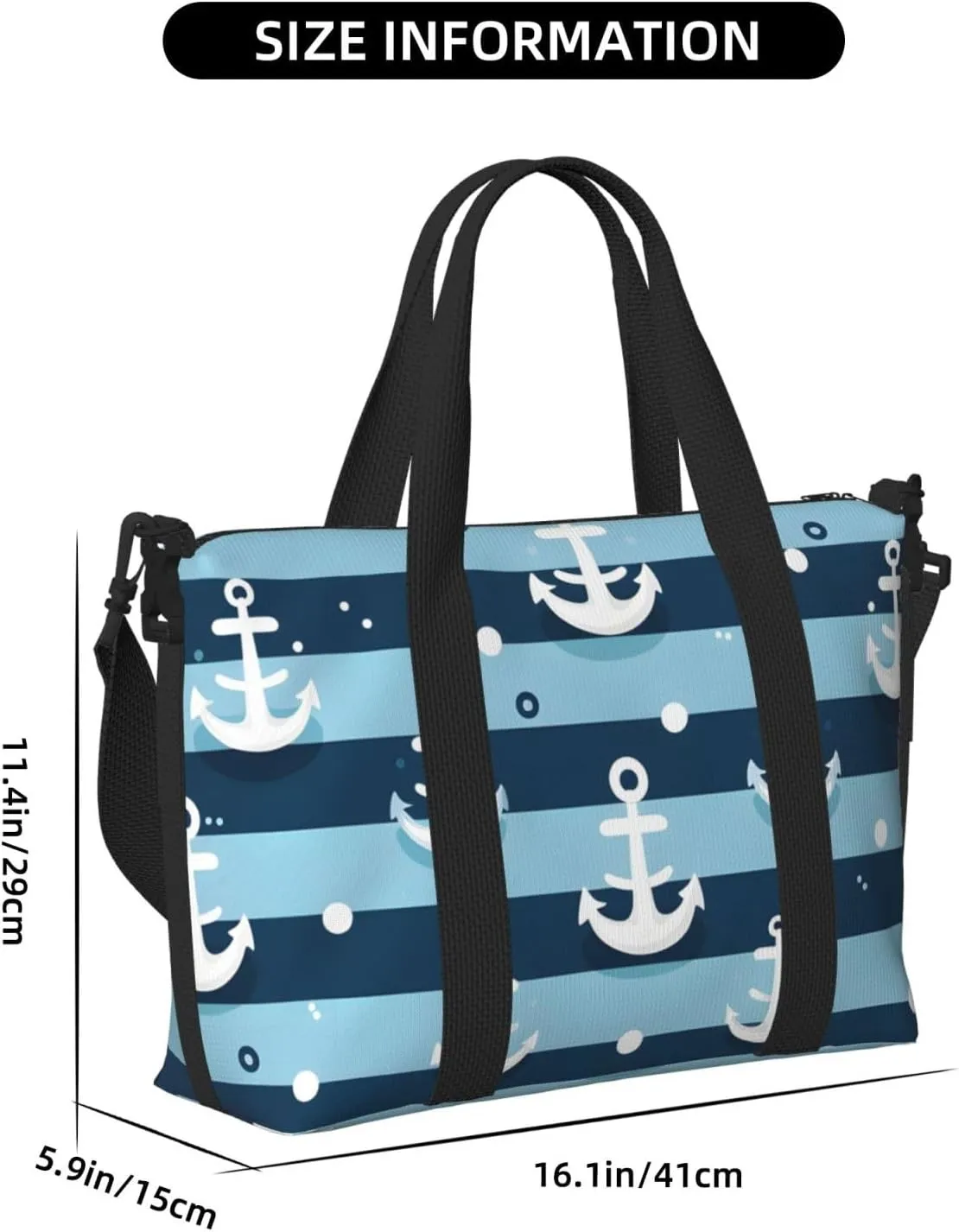 Travel Duffle Bag Blue White Anchor Stripe Weekender Overnight Bags Luggage Bag for Women Men Waterproof Sports Gym Bag Hand Bag with Shoulder Strap