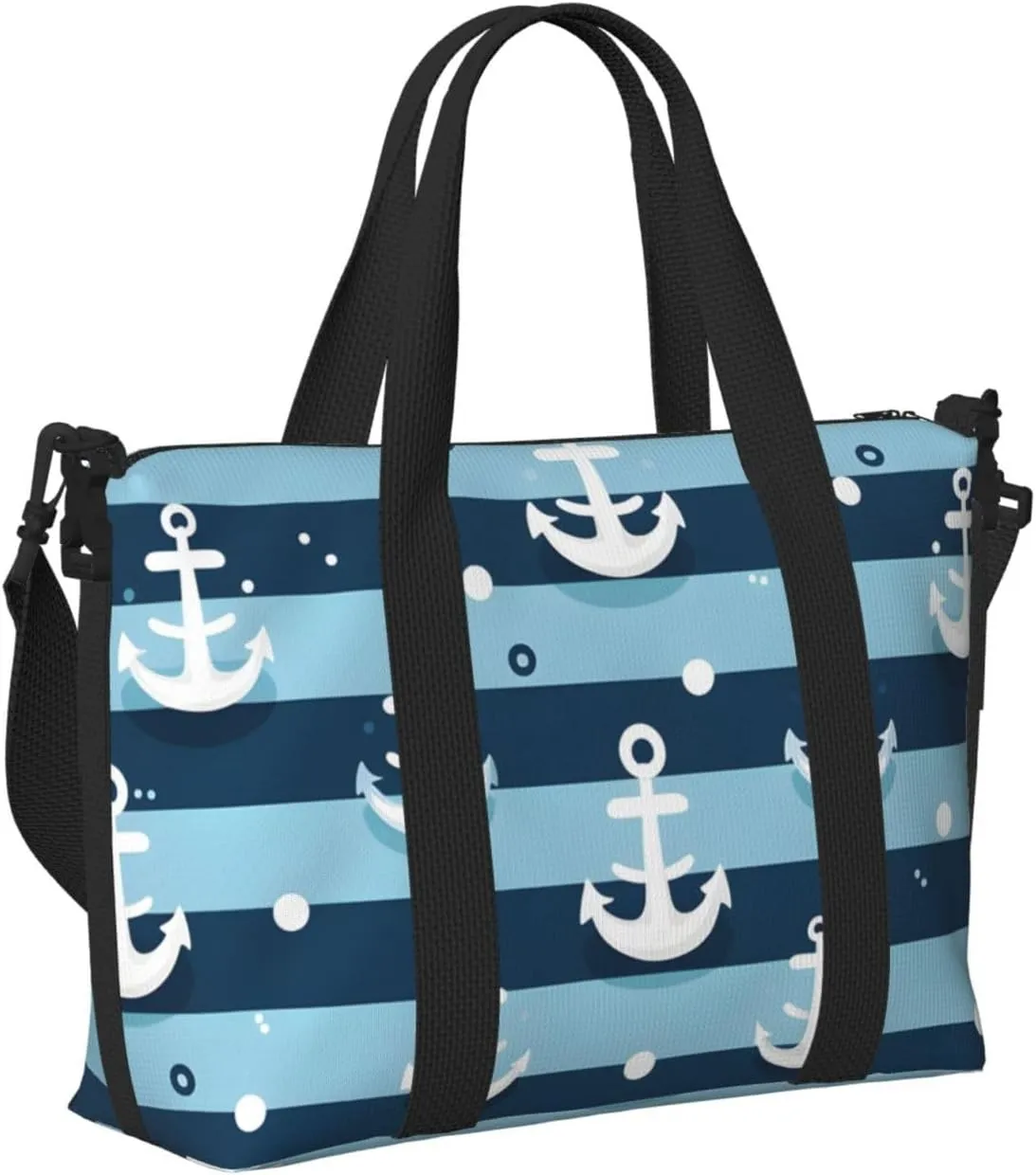 Travel Duffle Bag Blue White Anchor Stripe Weekender Overnight Bags Luggage Bag for Women Men Waterproof Sports Gym Bag Hand Bag with Shoulder Strap