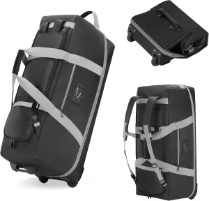 Travel Duffle Bag Expandable to 129L, 32in * 12.6in * 15in/18in, Rolling Duffle Bag with Wheels, Soft Bag Backpack with Hidden Straps, Camping, Hiking, Sport