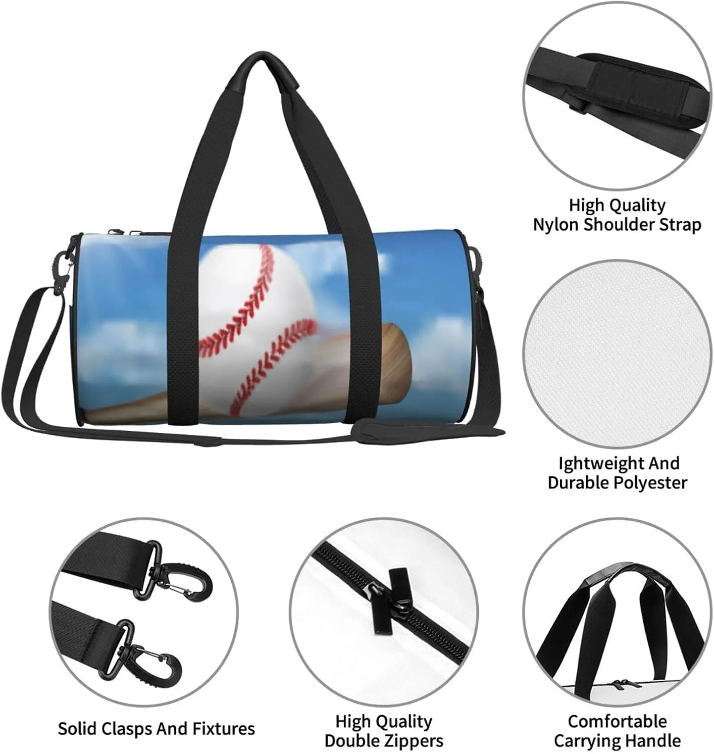 Travel Duffle Bag for Men Women, Baseball Bat Hitting Ball Duffle Bags for Sport Gym Overnight Luggage