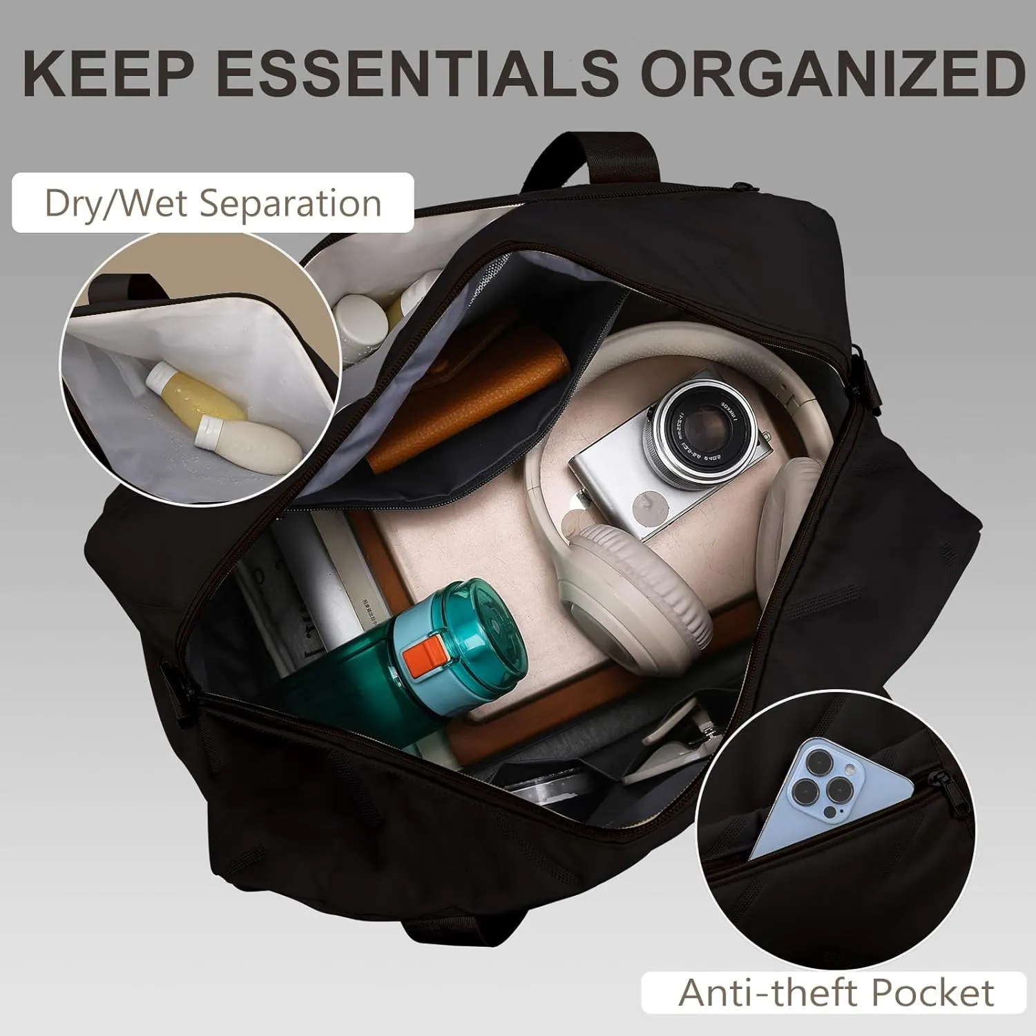 Travel Duffle Bag,Weekender Carry on Overnight Bags for Women Foldable Personal Item Bag Sport Gym Bag for Men with Wet Pocket Toiletry MakeupBag for Yoga Dance Trips Hospital