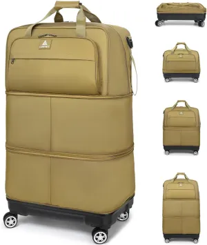 Travel Luggage Bags with Brake Spinner Wheels for Men 115L Collapsible Extra Large Travel Rolling Suitcase Lightweight Foldable Duffle Bag Expandable Soft Suitcase for Women and Not Fall Over, Brown