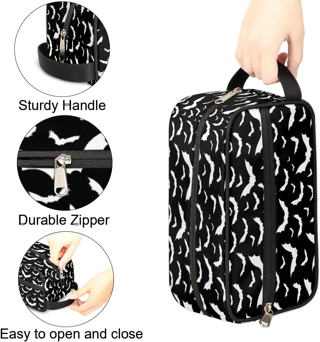 Travel Toiletry Bag for Boys Men, Waterproof Hanging Dopp Kit for Women, Shaving Bag with Large Capacity for Travel,Sports Shower (Halloween Goth Bat)