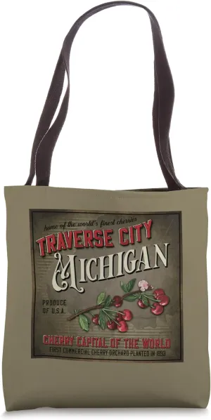 Traverse City Michigan Vintage Cherry Farming Retro Souvenir Tote Bag