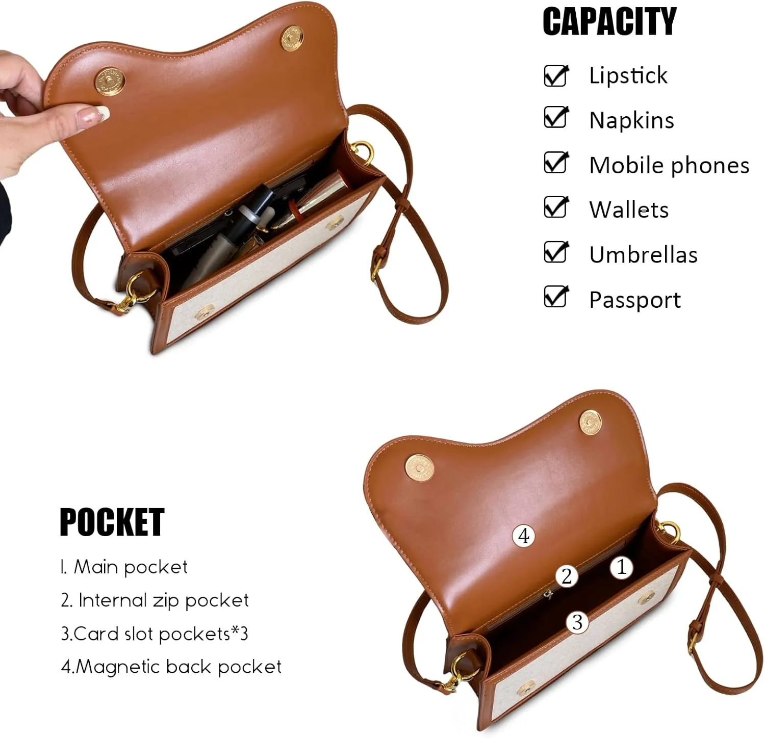 Travistar Crossbody Bags for Women Trendy - Small Cross Body Purse Shoulder Bag Leather Handbags Evening Clutch with 2 Straps
