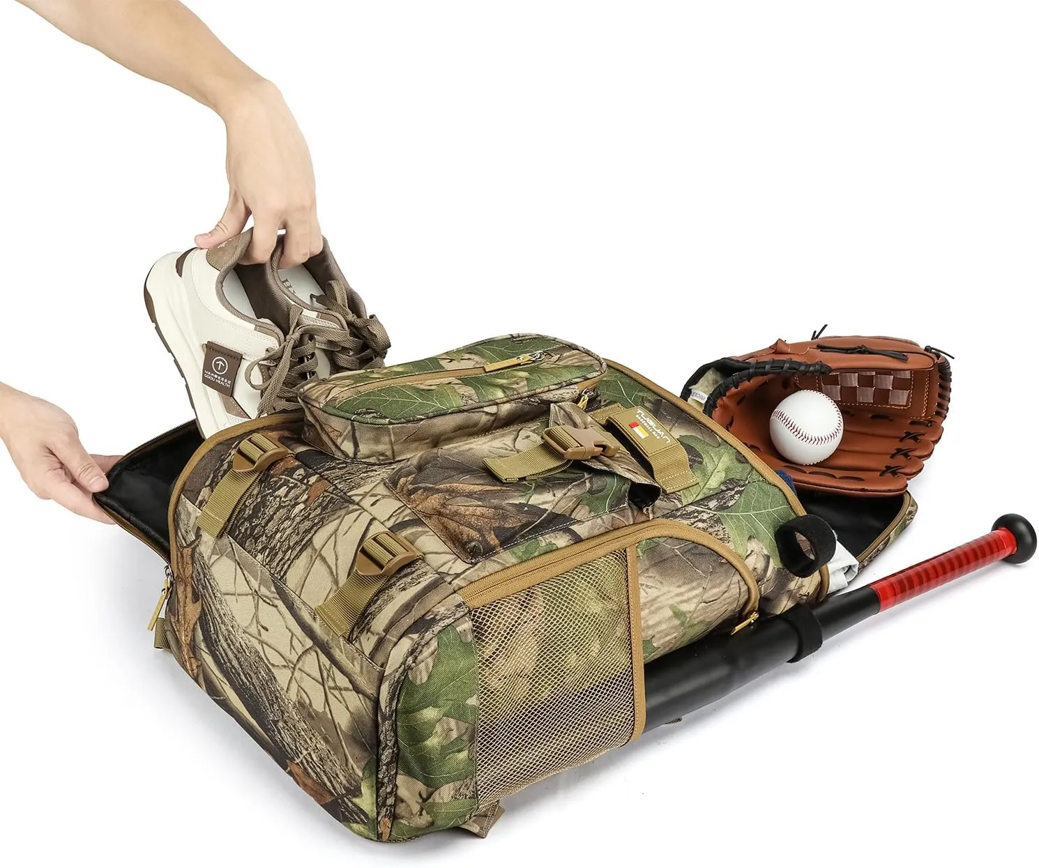 TUGUAN Baseball Backpack Equipment Bag for Adult with 2/4 Bat Holder & Fence Hook Lightweight Mens Softball Bag with Shoes Compartment Coaches Catchers Team Baseball Gear Bags Youth Boys