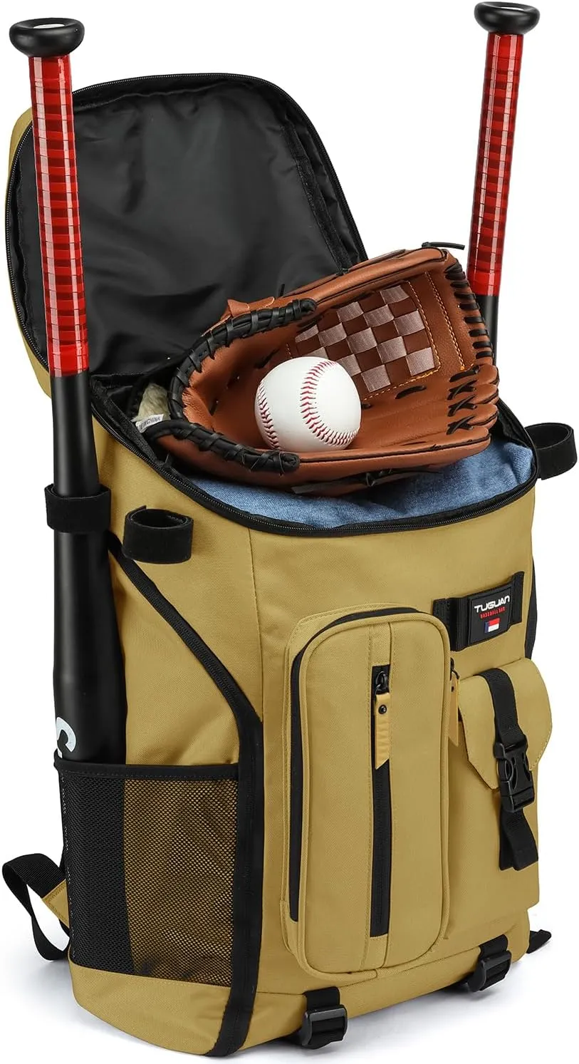 TUGUAN Baseball Backpack Equipment Bag for Adult with 2/4 Bat Holder & Fence Hook Lightweight Mens Softball Bag with Shoes Compartment Coaches Catchers Team Baseball Gear Bags Youth Boys