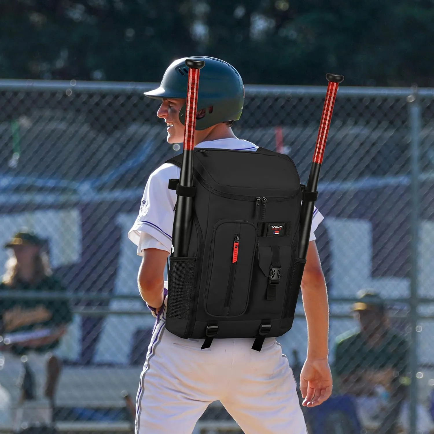 TUGUAN Baseball Backpack Equipment Bag for Adult with 2/4 Bat Holder & Fence Hook Lightweight Mens Softball Bag with Shoes Compartment Coaches Catchers Team Baseball Gear Bags Youth Boys