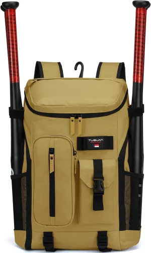 TUGUAN Baseball Backpack Equipment Bag for Adult with 2/4 Bat Holder & Fence Hook Lightweight Mens Softball Bag with Shoes Compartment Coaches Catchers Team Baseball Gear Bags Youth Boys