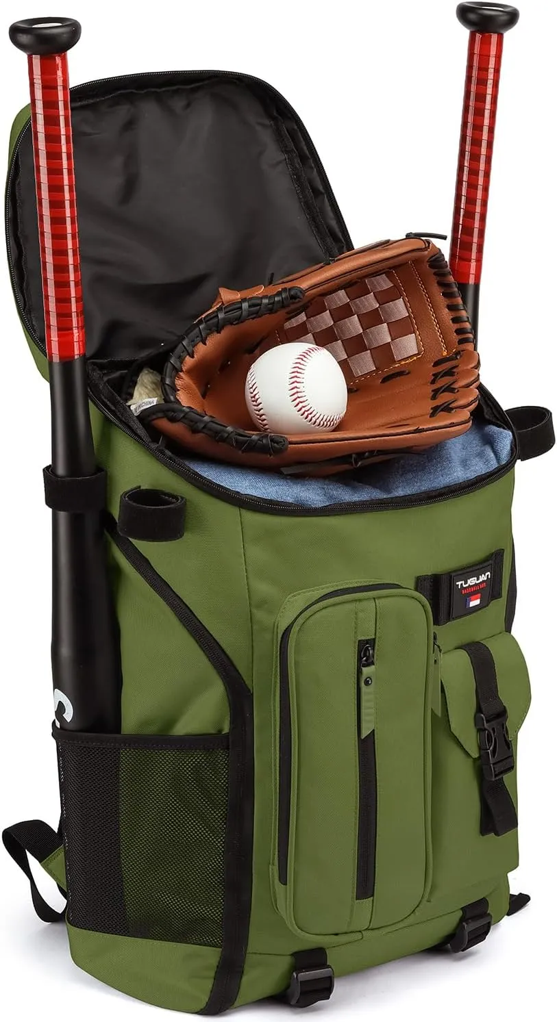 TUGUAN Baseball Backpack Equipment Bag for Adult with 2/4 Bat Holder & Fence Hook Lightweight Mens Softball Bag with Shoes Compartment Coaches Catchers Team Baseball Gear Bags Youth Boys